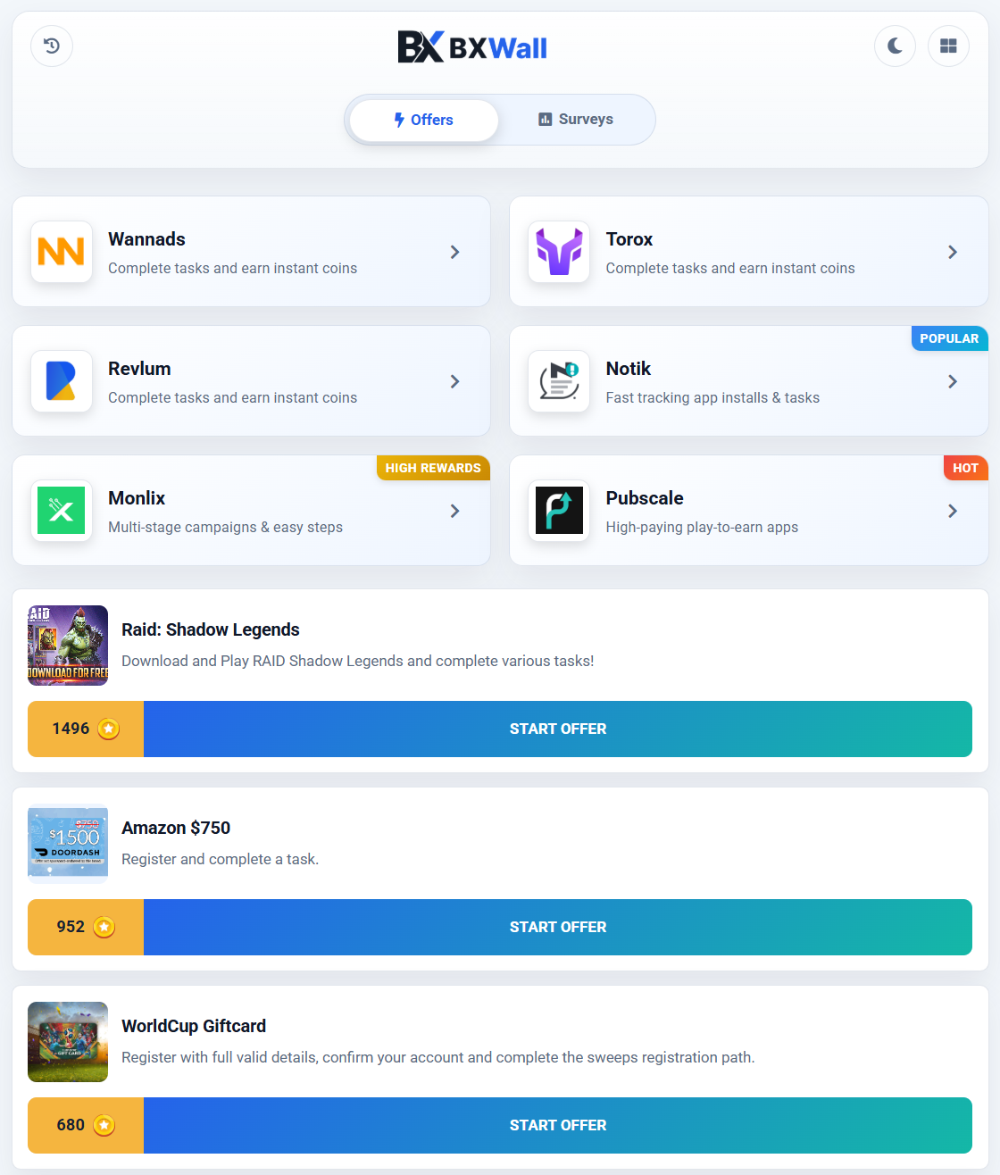BXWall dashboard preview